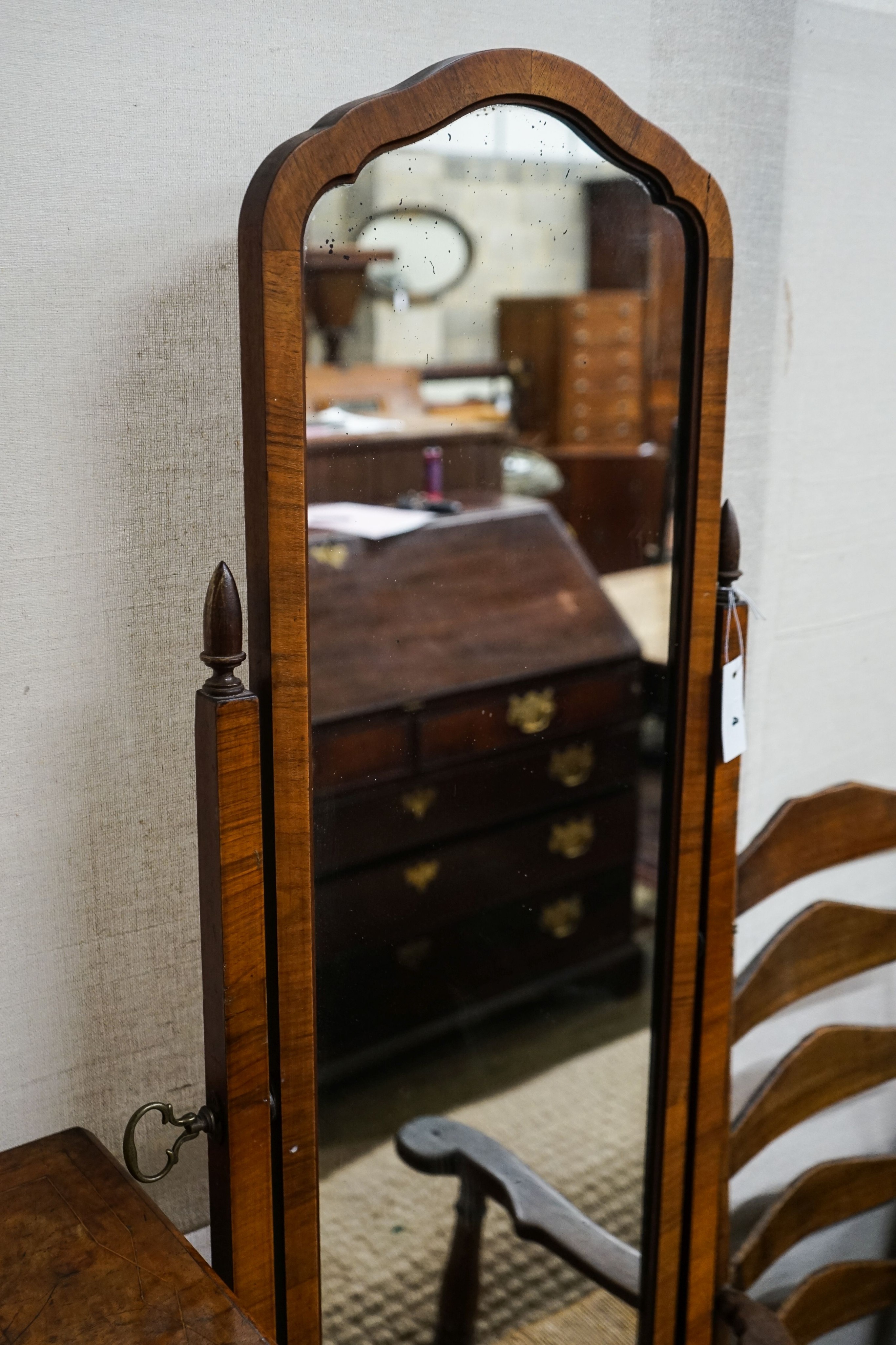 A Queen Anne style walnut cheval mirror, height 166cm